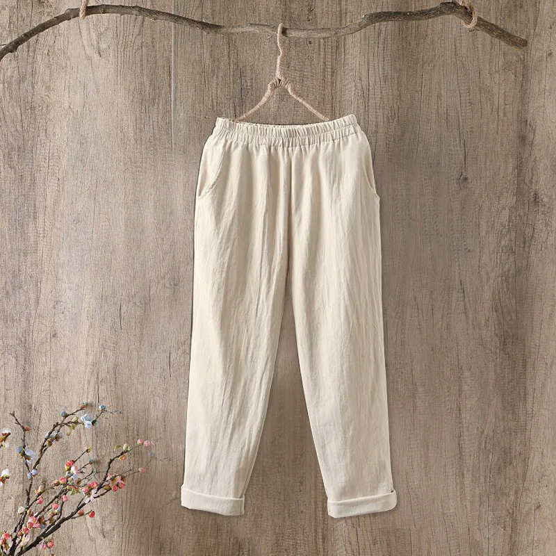 2021 New Spring & Summer Cotton and Linen Women Nine-point Pants Loose Harlan Casual Bottom