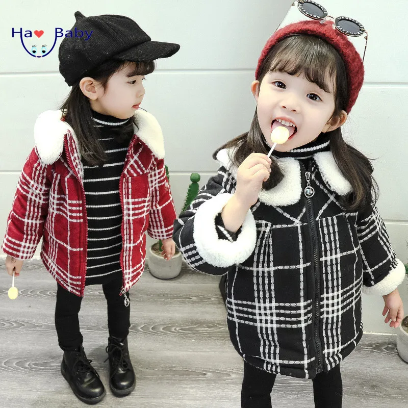 Детское утепленное клетчатое пальто Hao в Корейском стиле для маленьких девочек и девочек, зимнее пальто