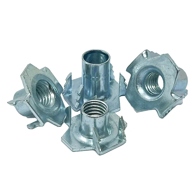 High Quantity White Blue M8 Four Reverse Hook T-nut With Full-thread Press Fit T-nut For Cabinetry Furniture Installation