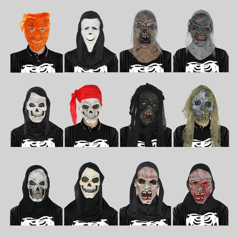 Shocking screams, horror masks, makeup ball scarred faces, Halloween party prank decorations