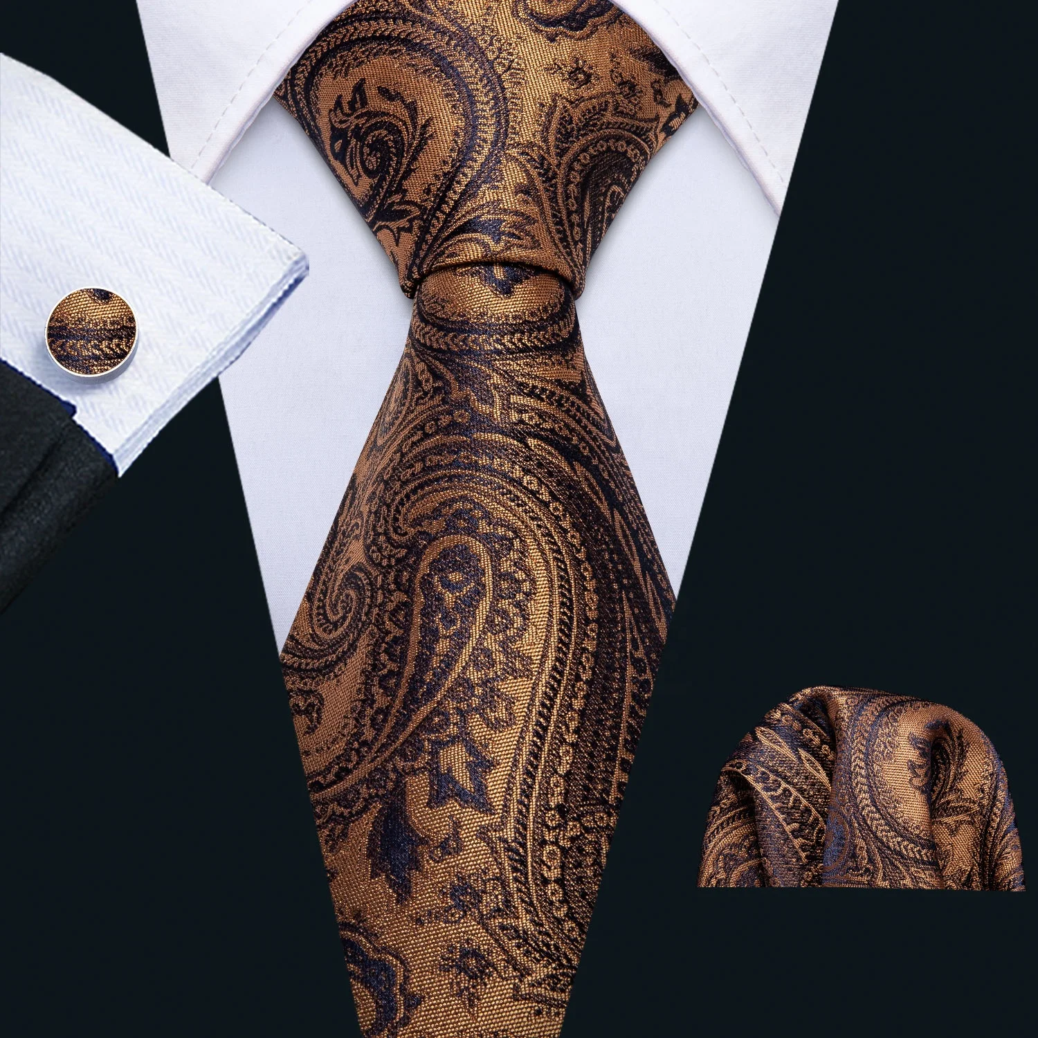 Custom High Quality Dark Yellow Ties Men Paisley Silk Necktie
