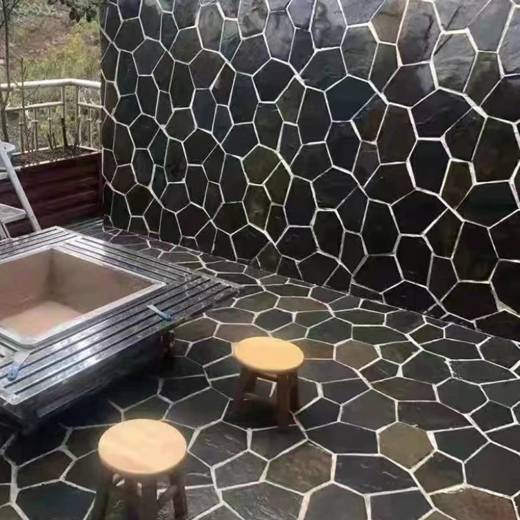 Natural Black Culture Stone Rusty Slate Irregular Courtyard Garden Square Paving Stone Outdoor Ice Crack Crushed Tile