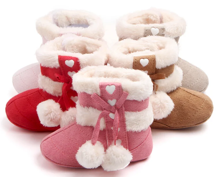 Sweet Heart Bow Knot Suede Fabric Winter Warm Baby Snow Boots