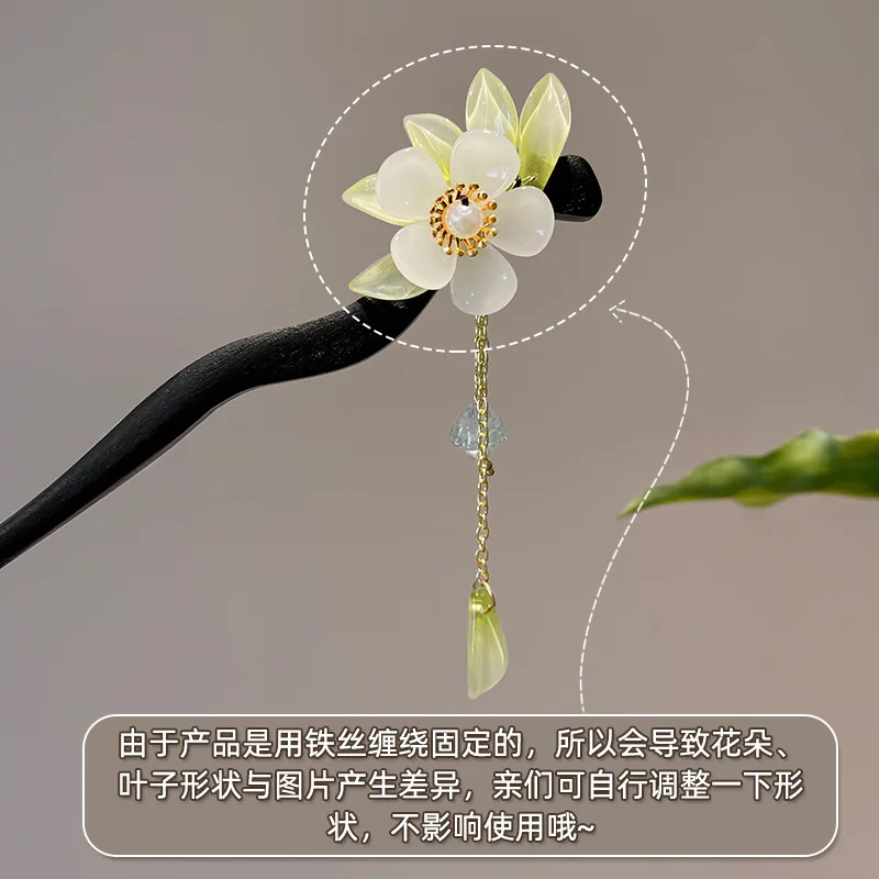 Women Osmanthus Flower Animal Moon Rabbit Hairpin Ancient Style Wood Tassel Hair Stick Pin Buyao Hair Accessories