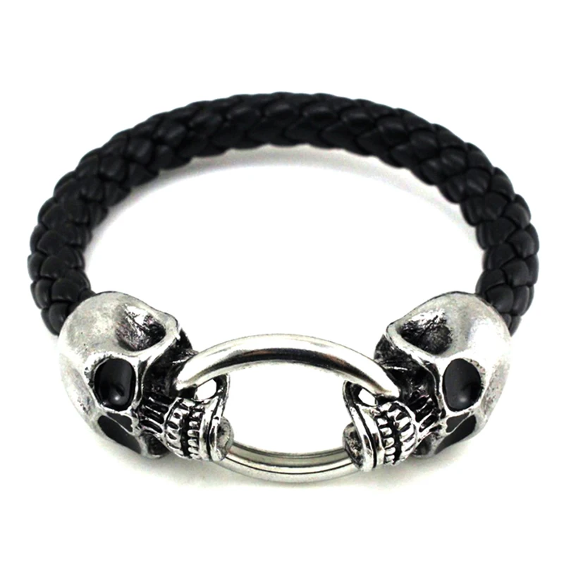Exaggerated Personality Punk Skull Woven Leather Bracelet For Men