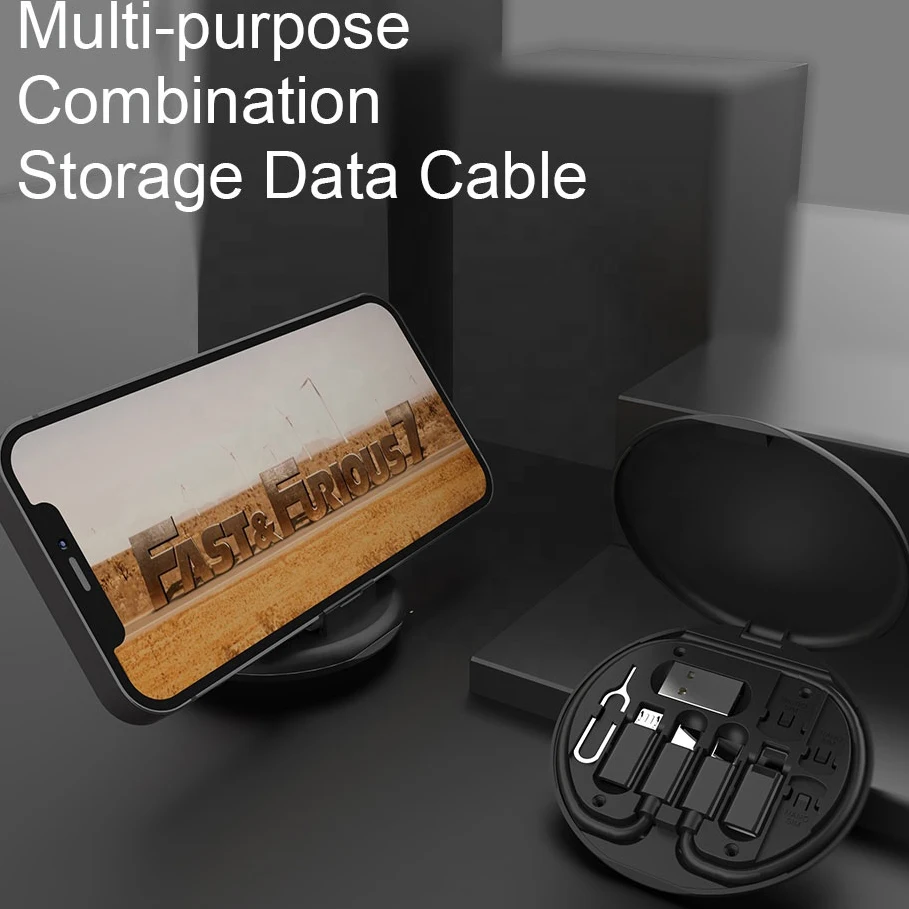 2022 Creative 6 in 1 Phone Holder Eject Pin Multi-Type Micro Card Type C Micro USB Adapter Cable Conversion Portable Storage Box