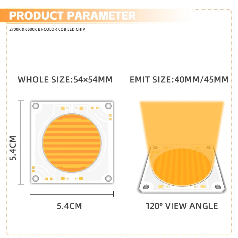 Custom 5454 Size 51-57V 60V 150W 200W Warm And Cold Bicolor Cob Led Chip