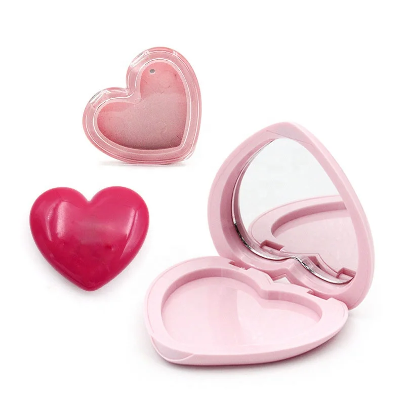 
High Quality Heart Shape Plastic Portable Powder Box Mini Eye shadow Blush Box With Makeup Mirror 