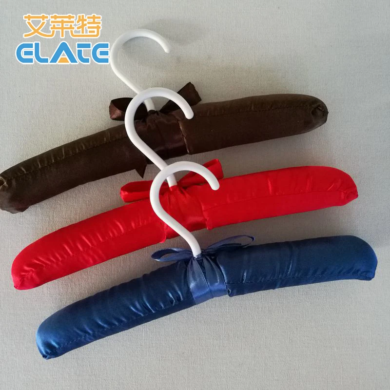 House Organizer Lovely Stuffed Baby Satin Padded Hangers 23cm Colorful Fabric Hanger For Dress Plastic Hook