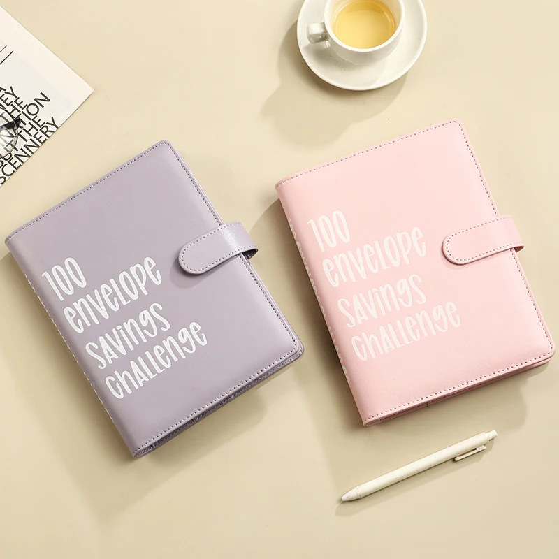 Shiny Pink 100 Envelopes Budget Binder Money Saving Challenge Diary with Leather Cover and Cash Envelopes