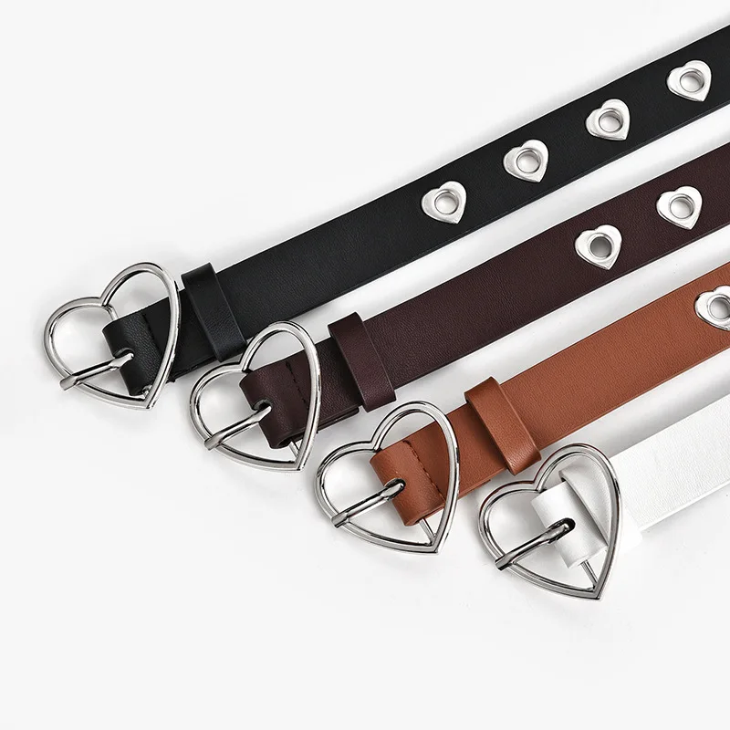 Women Belt Leather Punk Style Chain Waist Belt With Heart Shape Buckle Female Cute Belt