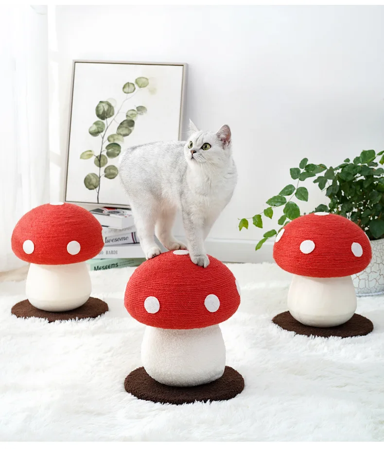 Red Mushroom Shape Cat Scratching Post Cute Modern Pet Toy Grinding Claw Cat Tree Tower Sisal Cat Scratcher Tree