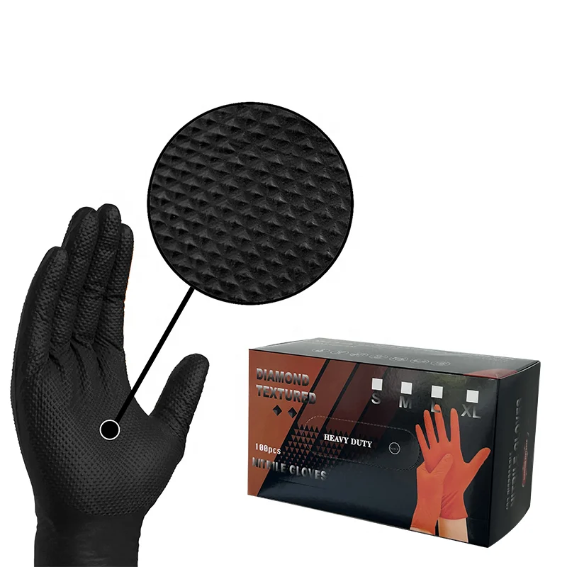 10mil 12mil black orange automobile industrial nitrile mechanic gloves car repair use full textured heavy duty mechanical gloves