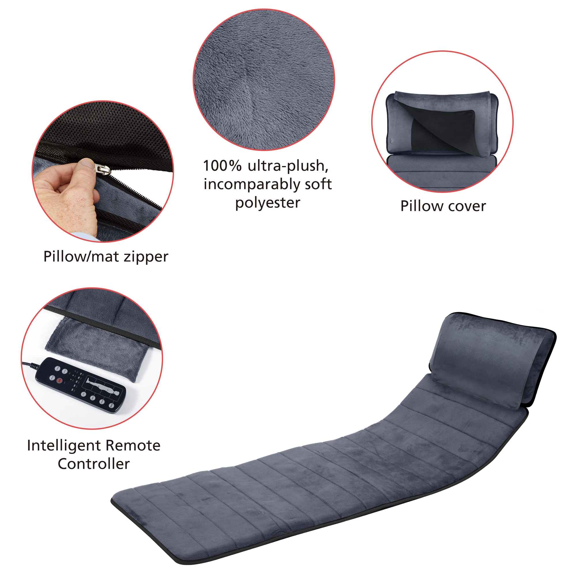 Comfier New Coming electric  massage mattress mat topper with shiatsu massage on neck pillow