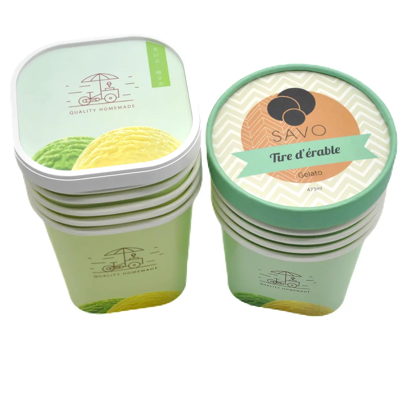 Richpack Disposable Food Grade Custom Printed Black 16Oz rectangle ice Cream Paper Tubs With Lid And Spoon