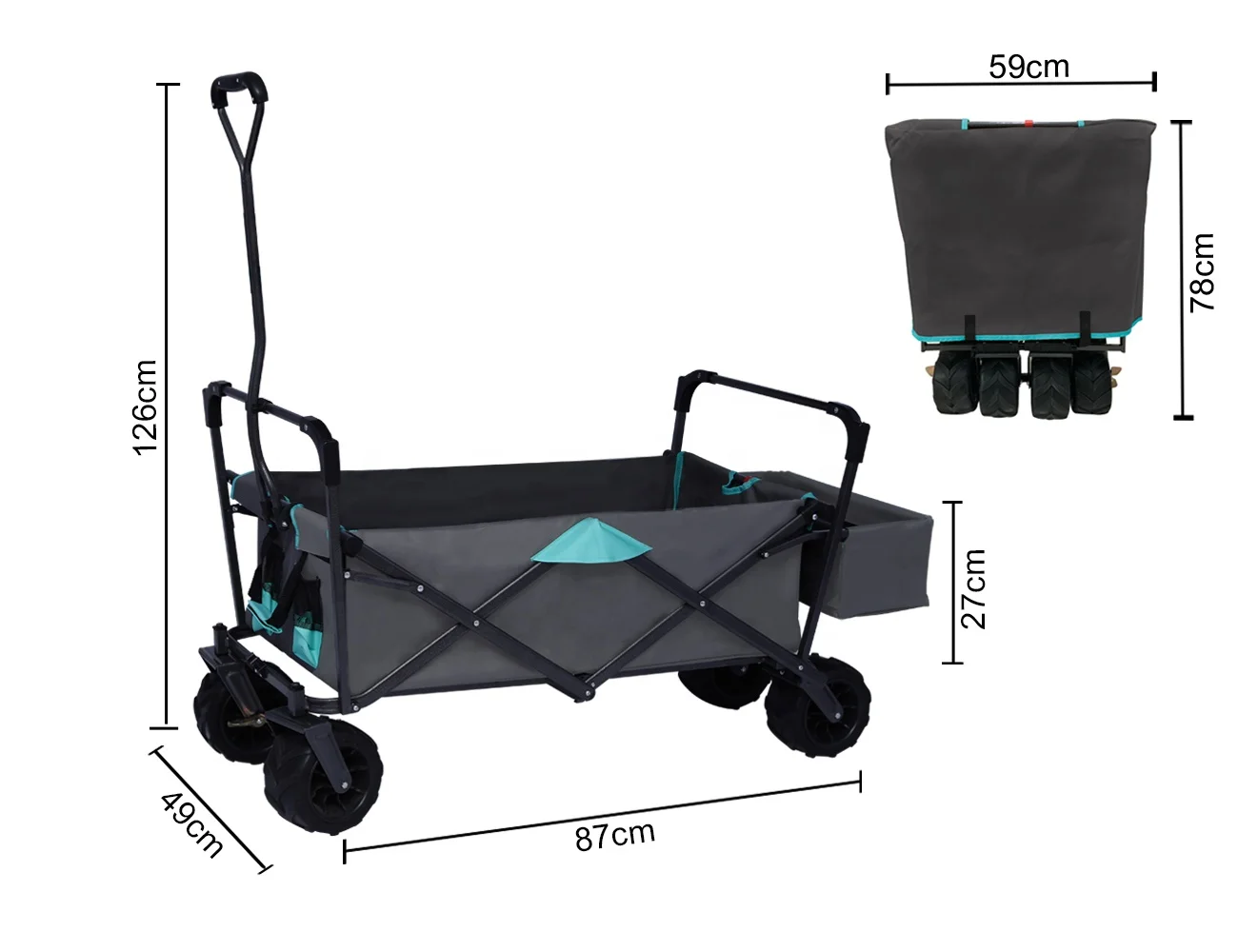 KINDE Foldable Wagon Beach Cart With Waterproof Fabric Cover Wide Wheels Foldable Handcart