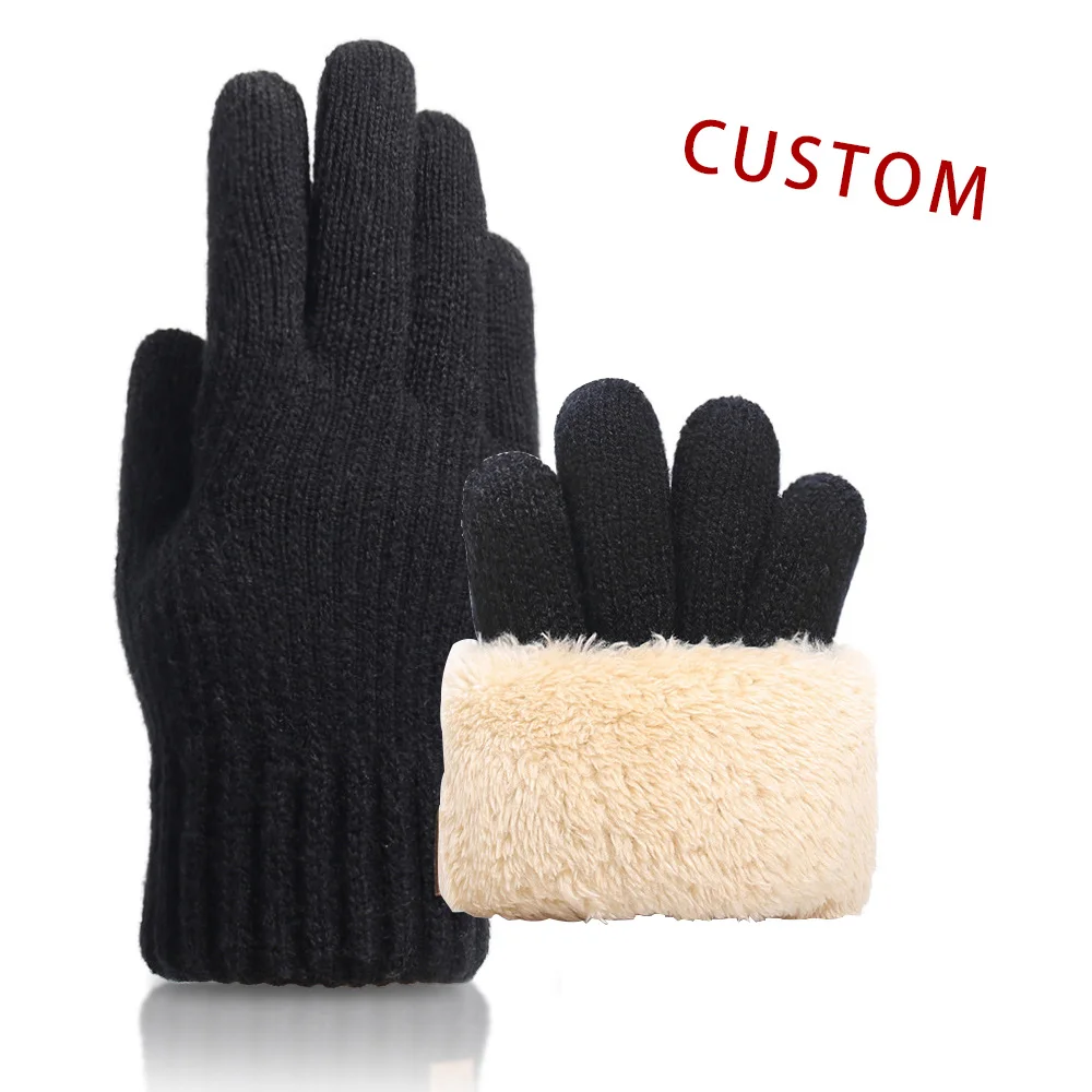 Мужские Зимние трикотажные плюшевые теплые перчатки с логотипом