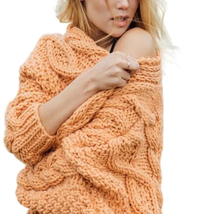Wholesale Custom Baggy Ladies Plus Size Chunky Long Sweaters Vintage Loose Cardigan Cable Knit Wool Sweater For Women