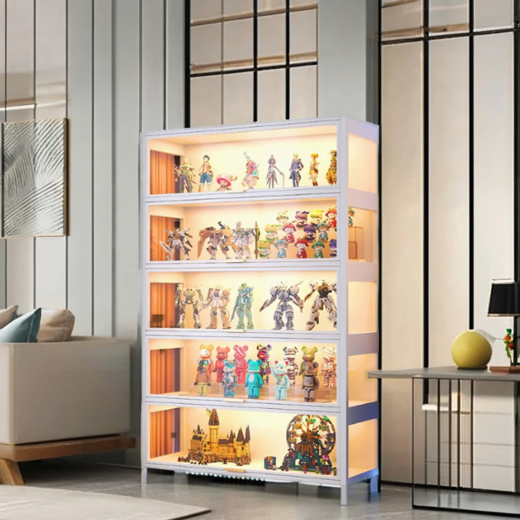 Modern Style Metal Dustproof Cabinet Toy Model and Curio Display Case with Storage Shelves Dining Acrylic Display Cabinet