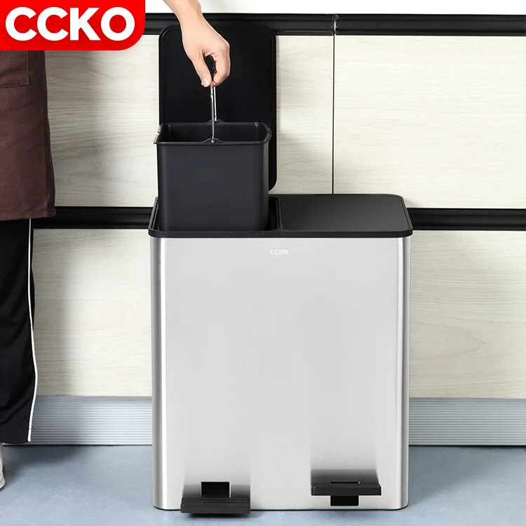 Для кухни ресторана 18L 30L золотого и серебряного цвета большой золотой двойной Чана для мусора металлические мусорные ведра мусорное ведро стали с педалью крышкой