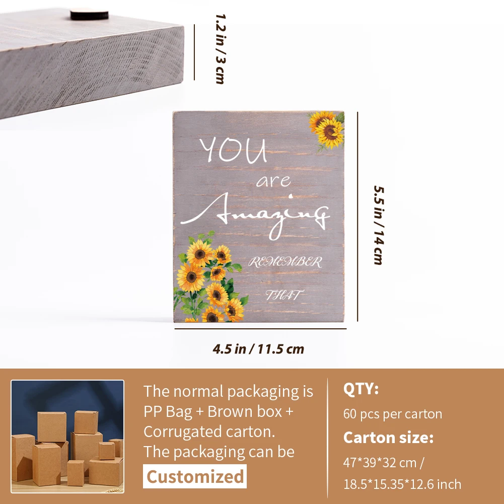 OKSQW Rustic Wooden Box  Wood Block Signs Gifts Wood Block with Classic Cross For Home Decor