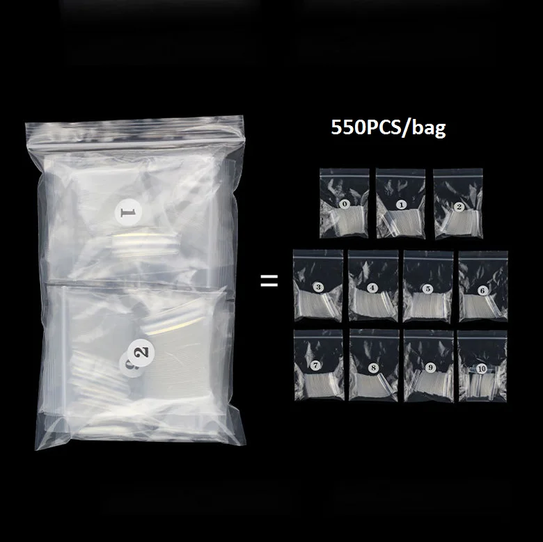 Extra XXL 550pcs Nail Tips Private Label Curve Tapered Square Nail Tips Thin Half Cover French Nail Tips for Finger Application