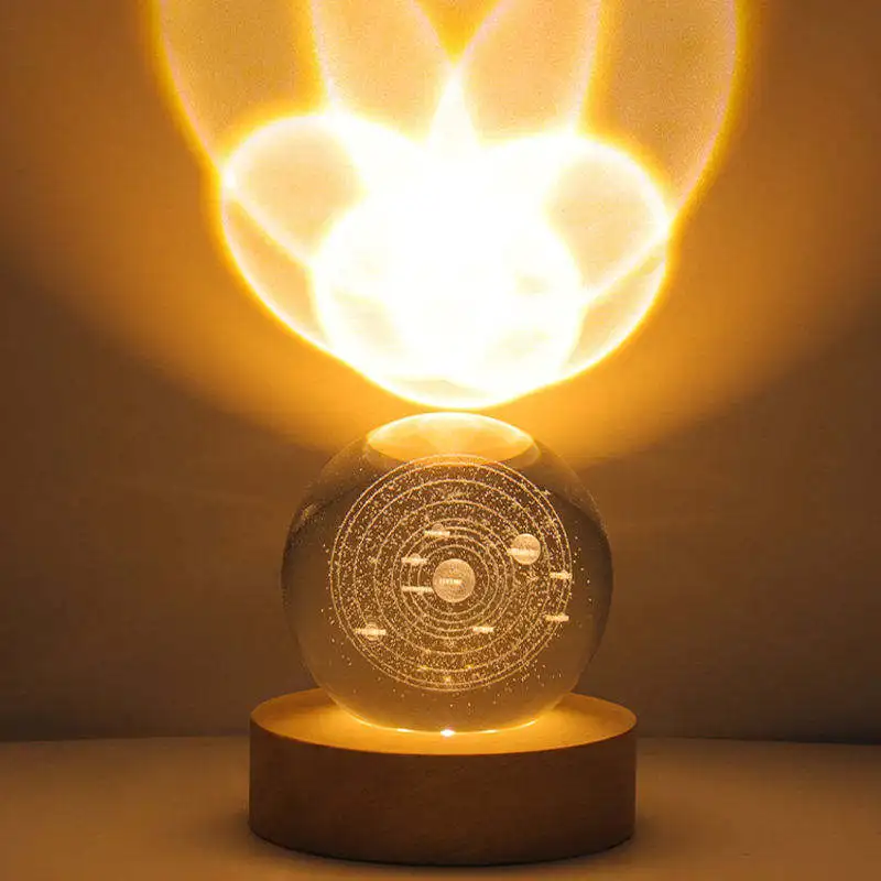 3D Art Crystal Ball Night Lamp Luminous Crystal Ball Decoration Solar System Led Night Lights Desktop Home Decor