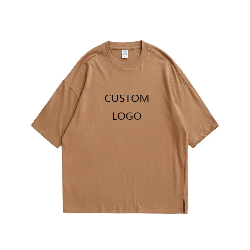 
Cheap Wholesale Custom Logo Oversized Plain Brown T-shirts Men Cotton Short Sleeve T Shirt 