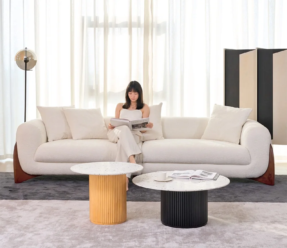 Italian Modern Living Room Sofas Set Elegant Soft Lambswool Couch Comfortable Sectional Sofa For Villa Apartment