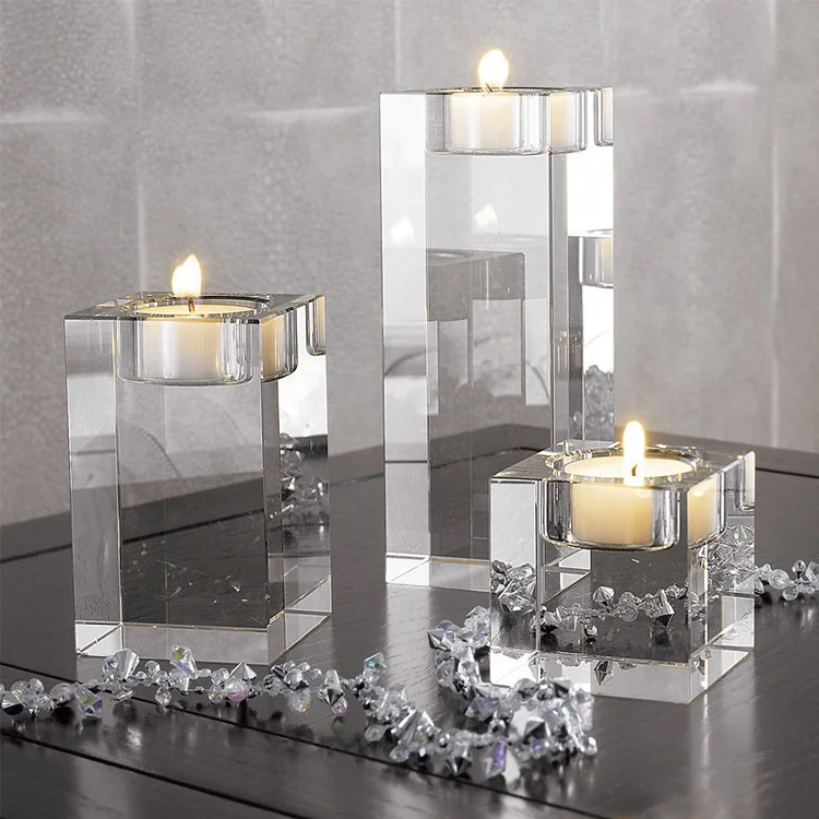 European style Square Crystal Candle Holder Glass Candlestick For Party Home Wedding Decoration