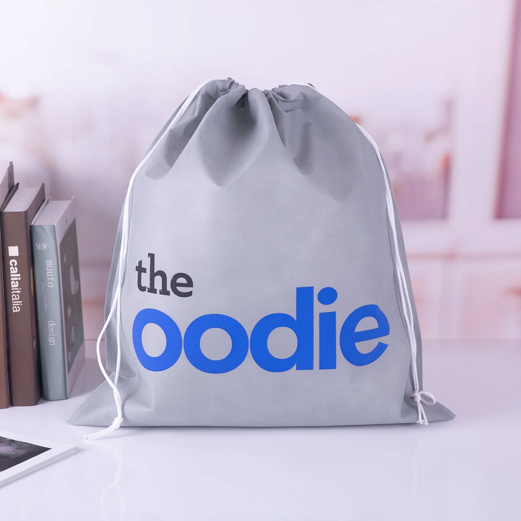 High Quality Screen Print Recycled Pet Stitch Bonded Non Woven Fabric drawstring non woven bag shoe