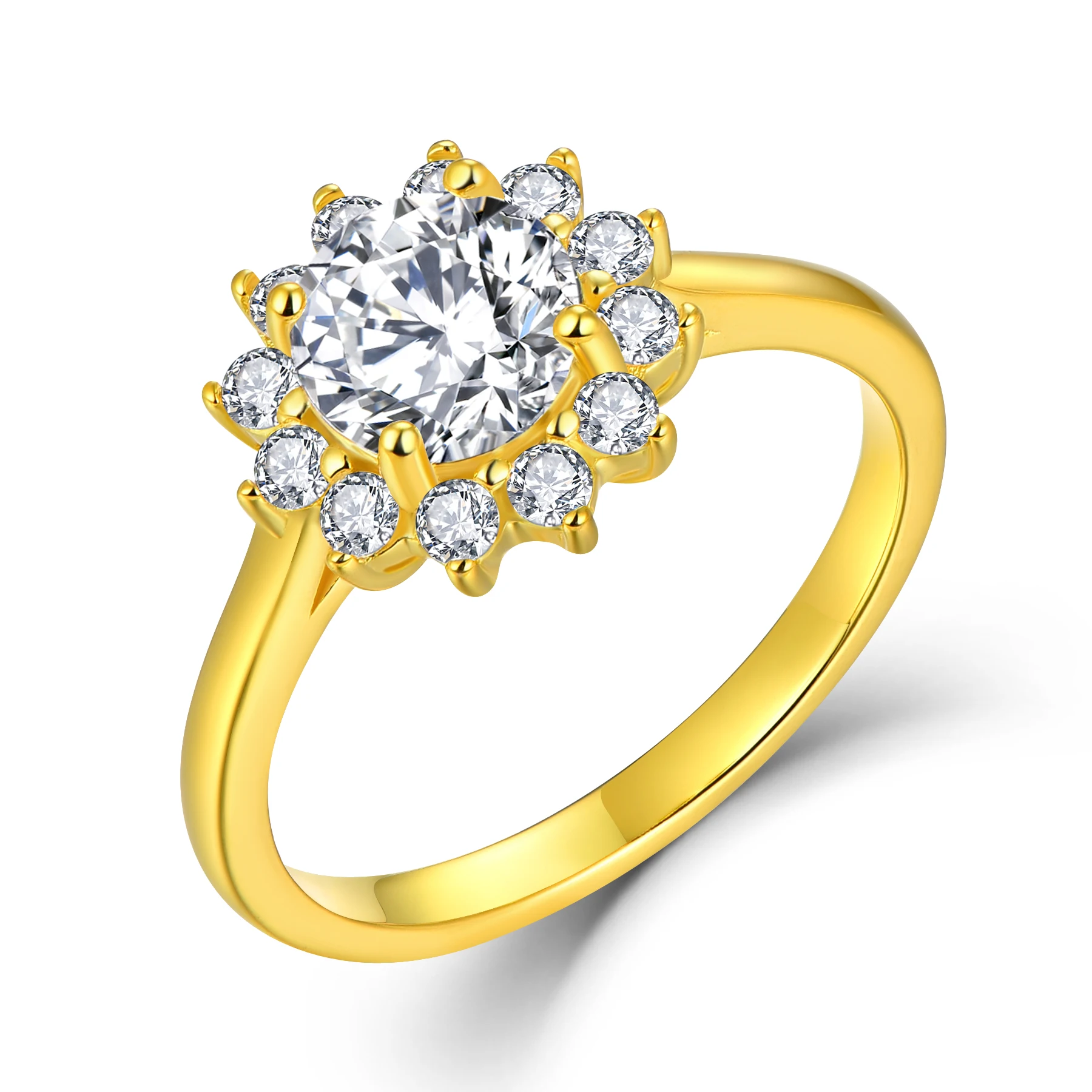 Свадебные обручальные кольца 14k 24k золотые ювелирные изделия Изящные желтое позолоченное цветочное кольцо с бриллиантом
