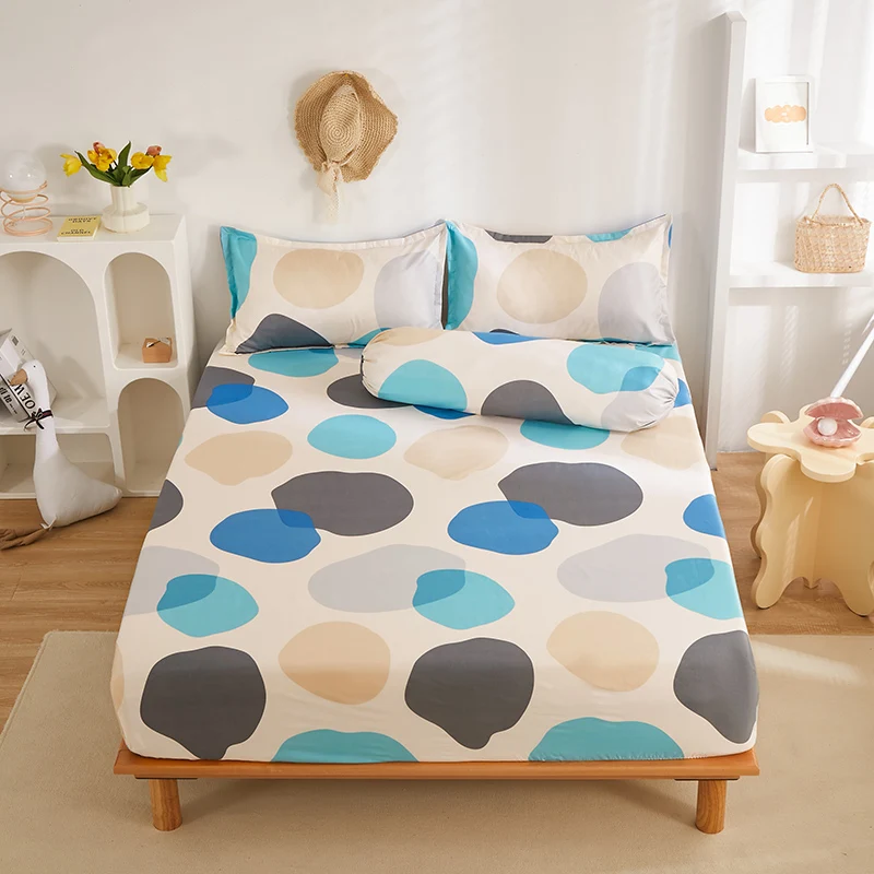 Wholesale Customized Printed Fitted King Size Bedsheet All-Around Elastic Rubber Band Washed Cotton Bed Linens for Hotels