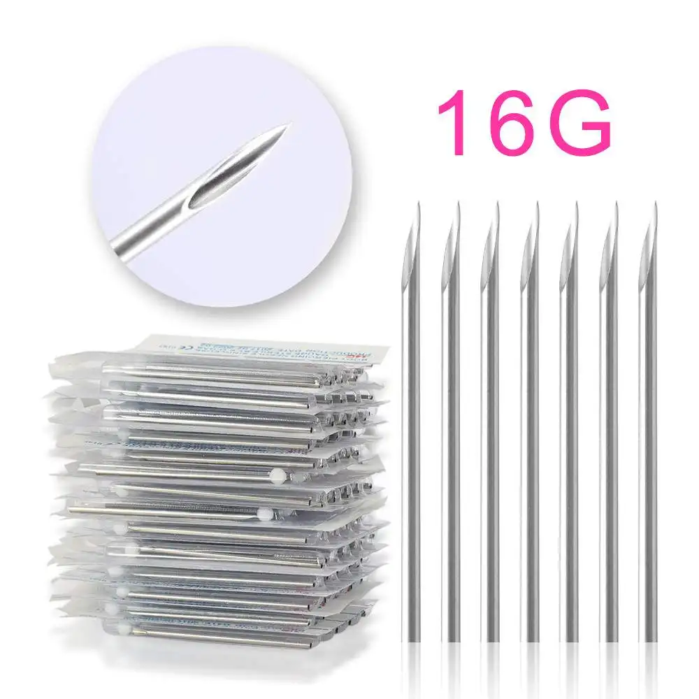 100Pcs Sponge Piercing Needles 14G 16G Piercing Accessories Body Nose Lip Navel Ear Pierce Tattoo Supply