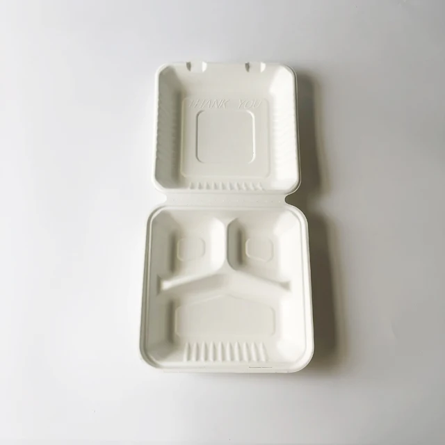 100% biodegradable disposable eco clamshell food packaging containers sugarcane bagasse 9 inch 1/3clamshell