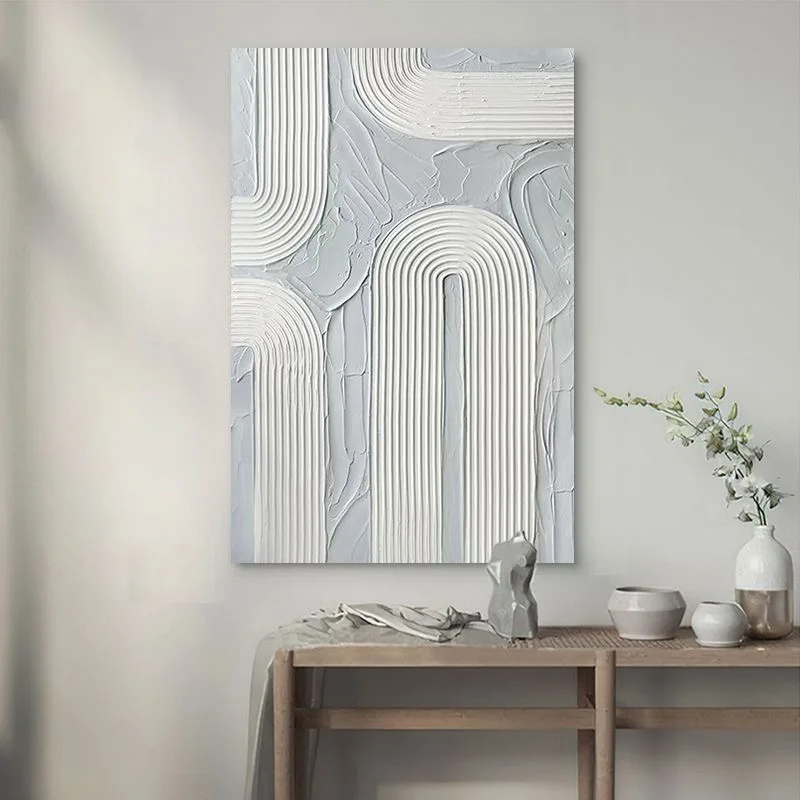 Hand Painted Abstract Artwork White Texture Wall Art decor painting handmade Modern Canvas Painting with frame for home decor