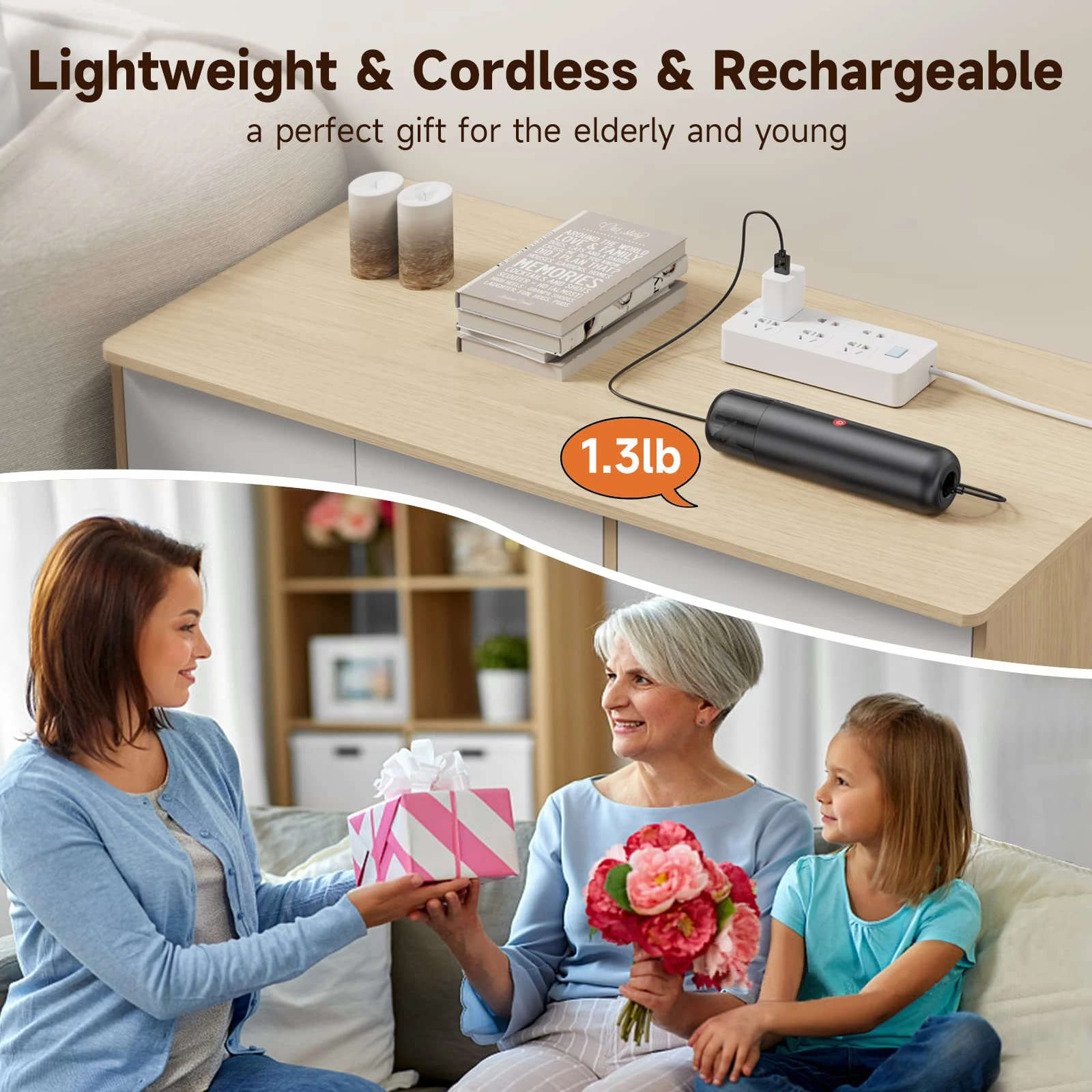 Handheld Vacuum Cordless 2-Speed Wireless Rechargeable Mini Car Vacuum Cleaner with LED/SOS Light