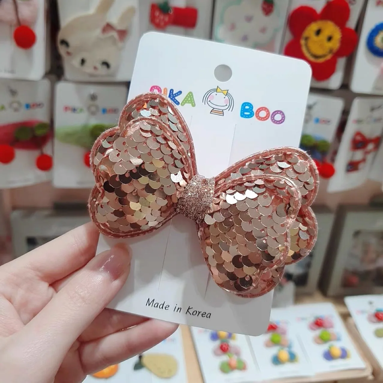 AOQI Custom Korean Style Sequin Bow Hair Clip Girl Princess Double Sequins Bling Bow Hair Clip