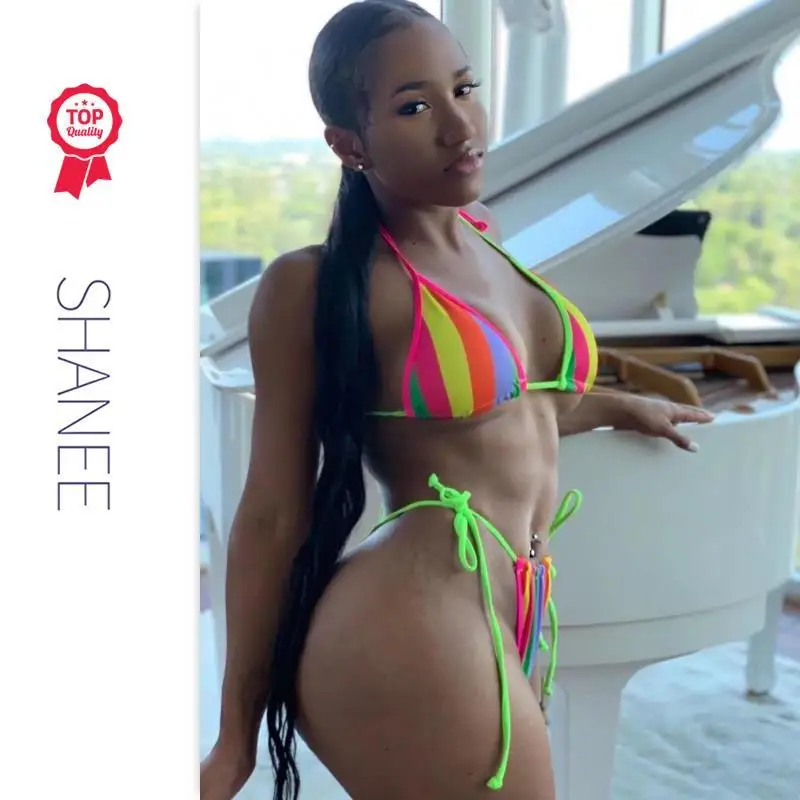 SHANEE 2021 Amazon Топ 2 шт. сексуальный полосатый купальный костюм бикини для женщин девушек
