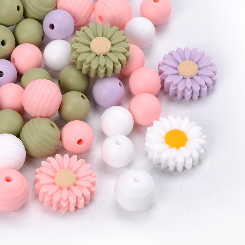 Silicone Rose Flower Bead Button DIY Beading Hairband Bracelet Necklace Craft Silicone Daisy Beads Jewelry Accessories