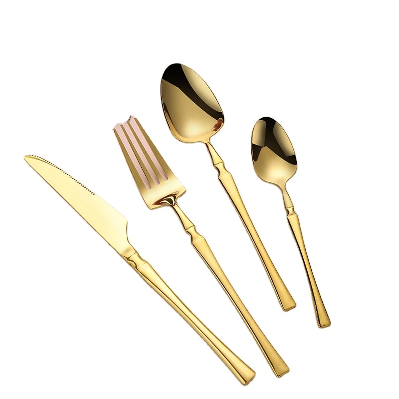 New design knife fork spoon stainless steel steak knife fork hotel tableware spoon fork set gold flatware