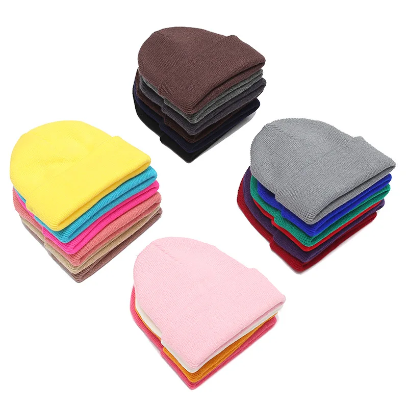 
Plain color cute knitted warmer infant kids slouch beanie winter hats 