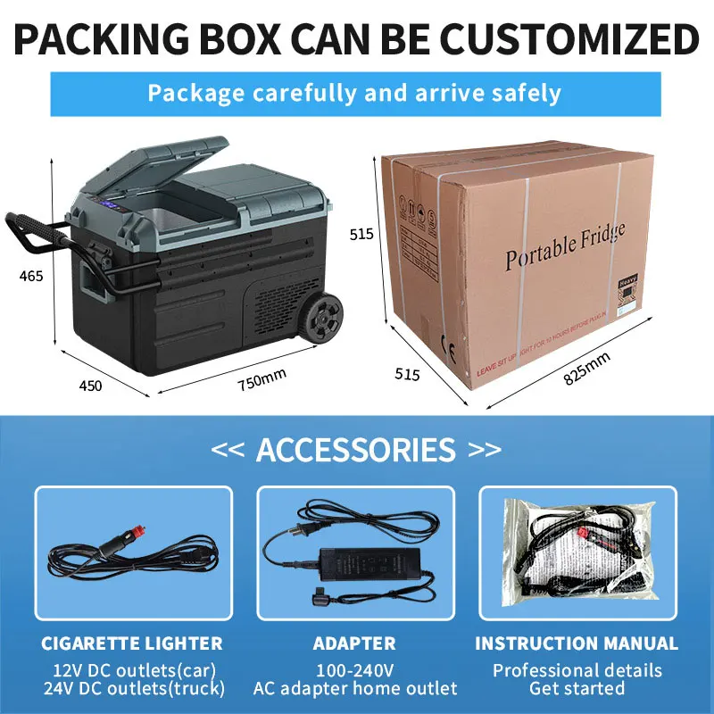 Large Capacity 38/48/58L Outdoor Car Fridge 12V 24V Car Refrigerator 240V Camping Fridge Freezer Portable