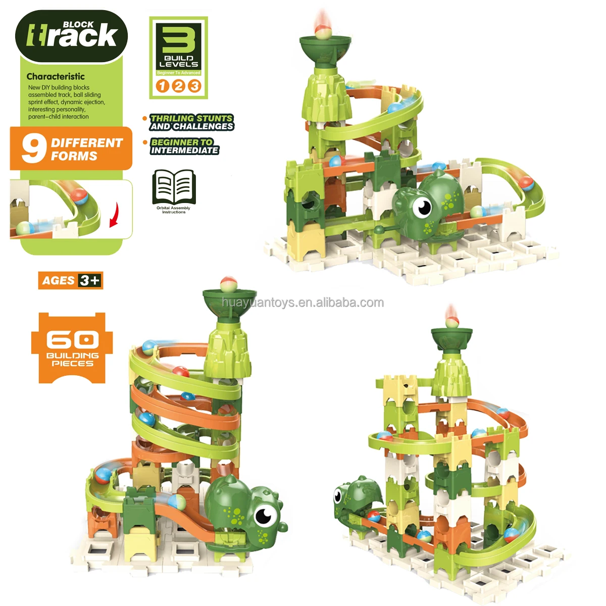 Parent Child Interaction Dinosaur And Space Themes Slide Rolling Ball Dynamic Ejection DIY Building Blocks TrackToys For Kids