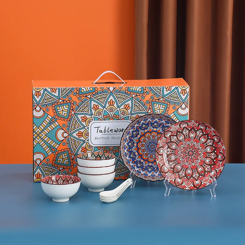 Wholesale Dinnerware Gift Set Colorful Printed Under Glazed 2 4 6 Pcs 4.5 Inch Porcelain Bol Bohemia Style Ceramic Bowl Set