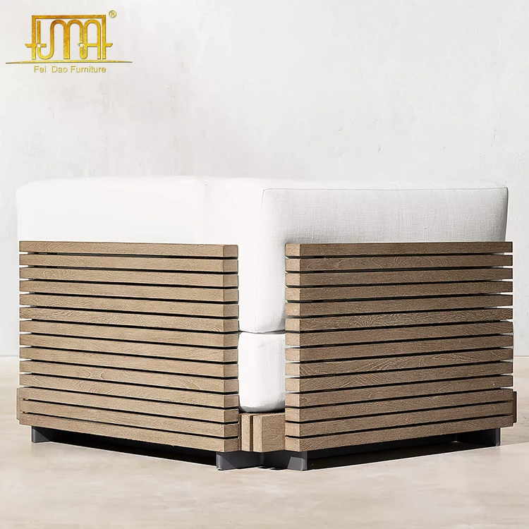 Factory Custom High End Fabric Cushion All Weather Outdoor Large Teak Wooden Garden Sofa