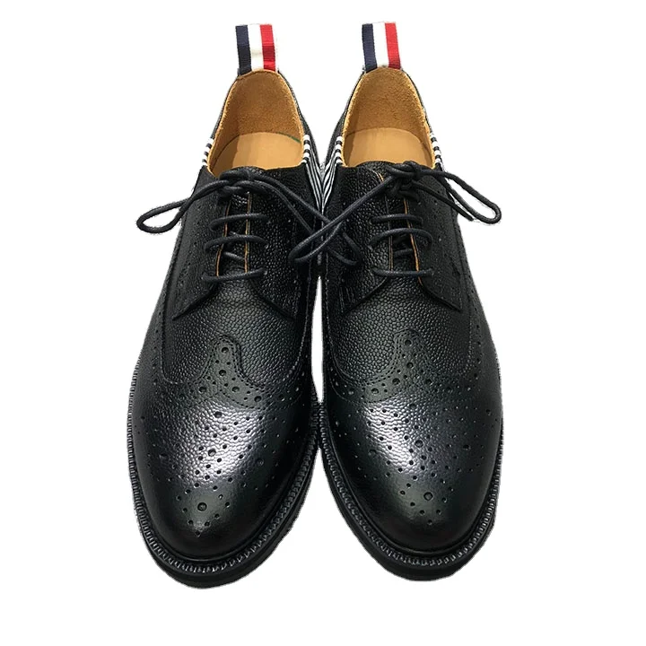 TB THOM 4 Bar Black Pebble Grain Classic Longwing Brogue With Leather Sole Men Custom