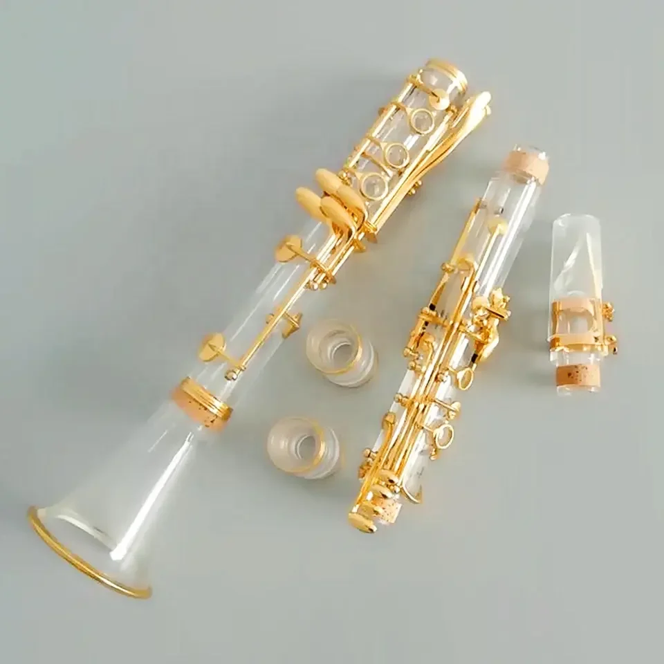 Extremely competitive price standard acrylic transparent clarinet 17 keys gold plated instruments