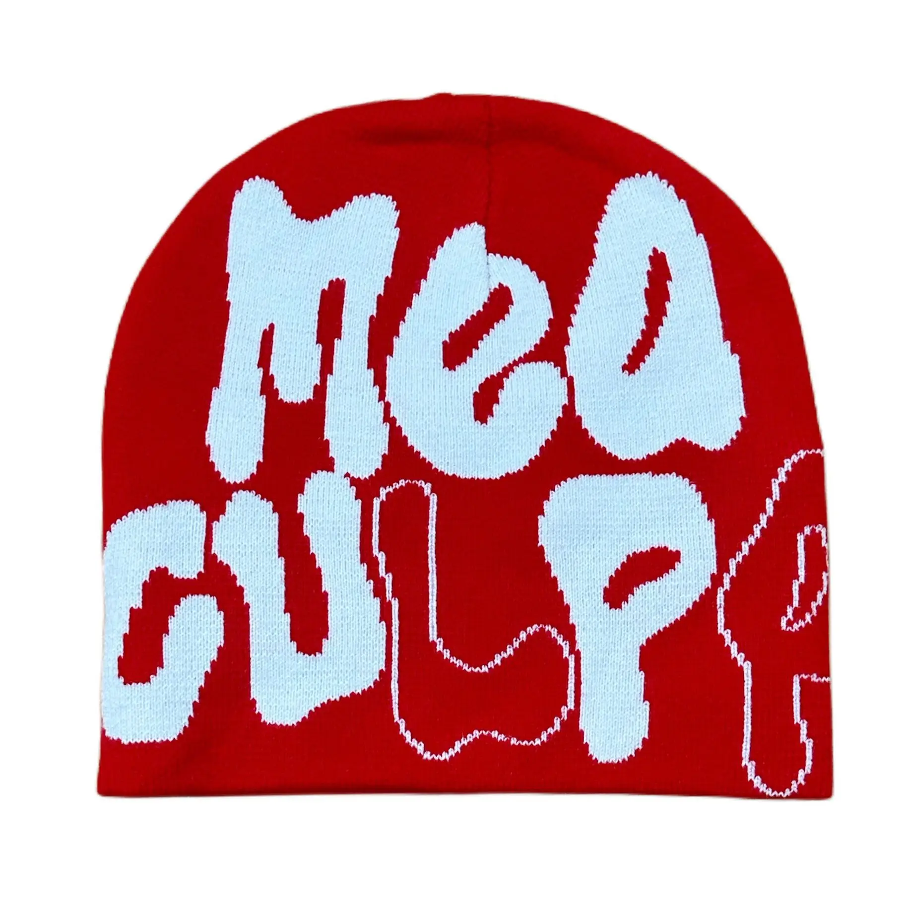 Wholesale Winter Custom Pink Puff Print Jacquard Skully Unisex Winter Knitted Hats Crochet mea culpa beanieS