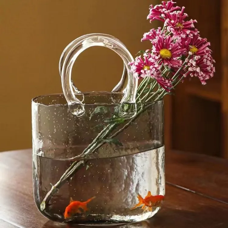Transparent Glass Handbag Fish Tank Vase Ornaments Living Room Flower-arranging Hydroponic Decoration